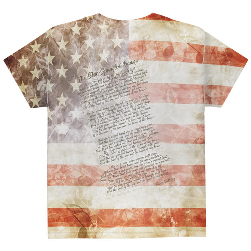 4th of July American National Anthem Flag and Lyrics All Over Youth T Shirt Youth T-Shirts Old Glory   