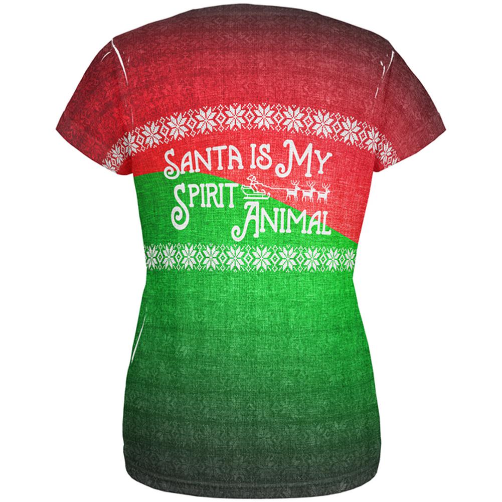 Christmas Santa is My Spirit Animal Sweater All Over Womens T Shirt Women's T-Shirts Old Glory   