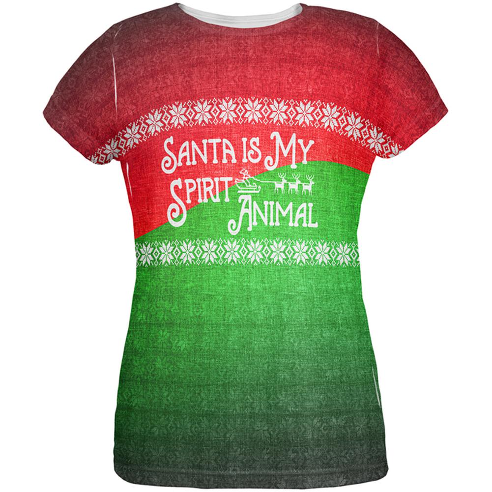 Christmas Santa is My Spirit Animal Sweater All Over Womens T Shirt Women's T-Shirts Old Glory 2XL Multi 