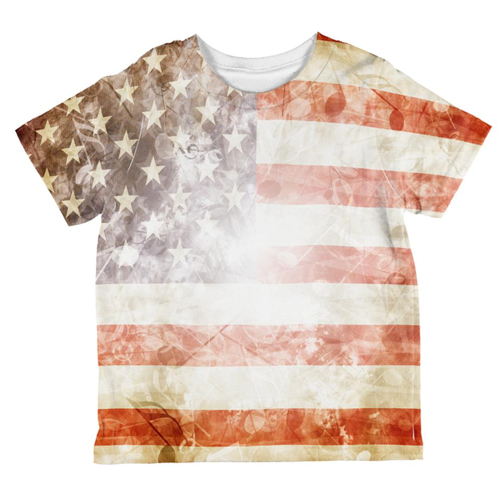 4th of July American National Anthem Flag and Lyrics All Over Toddler T Shirt Toddler T-Shirts Old Glory 2T Multi 