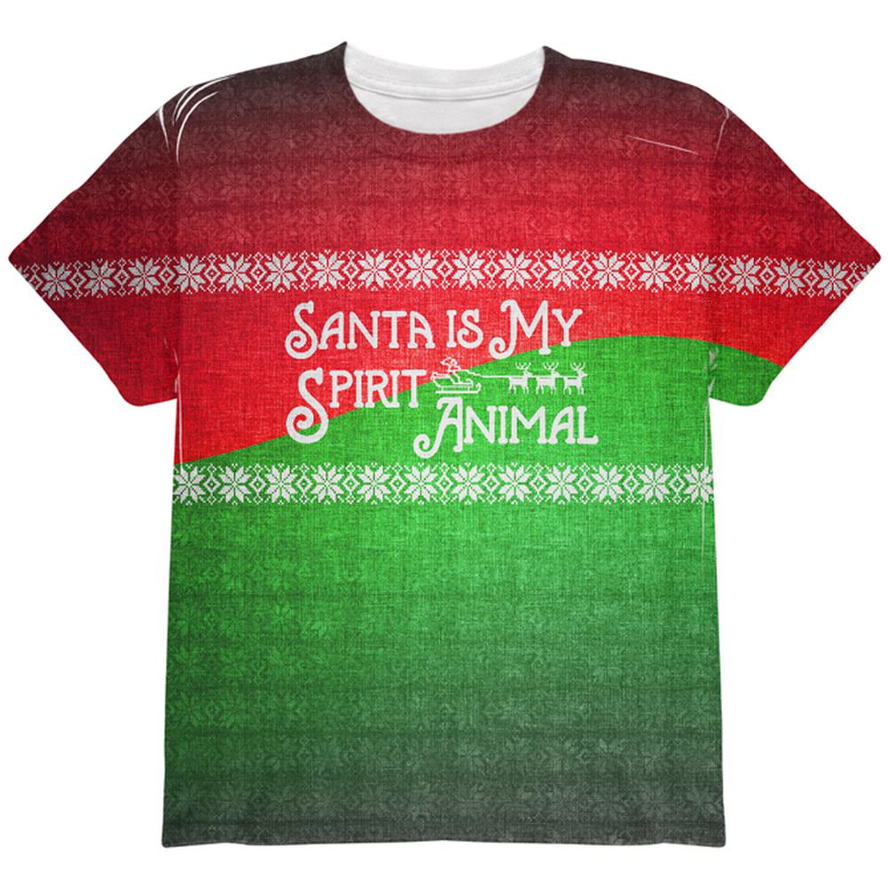 Christmas Santa is My Spirit Animal Sweater All Over Youth T Shirt Youth T-Shirts Old Glory LG Multi 