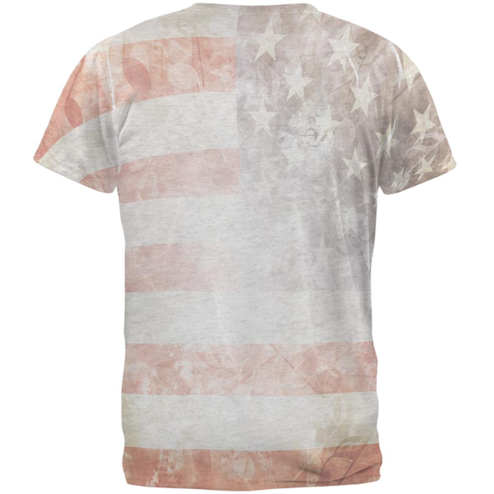 American Flag with Musical Notes Men's Soft T-Shirt Men's T-Shirts Old Glory   