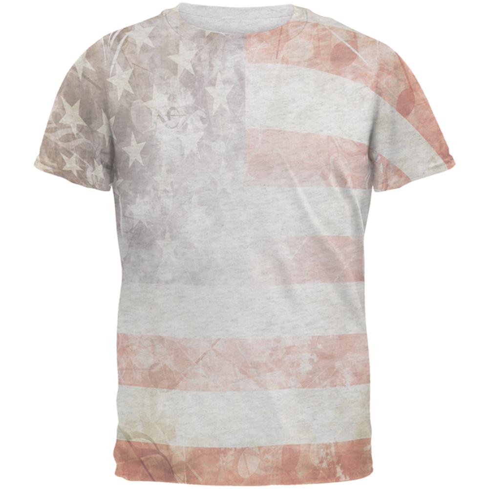 American Flag with Musical Notes Men's Soft T-Shirt Men's T-Shirts Old Glory SM Heather White 