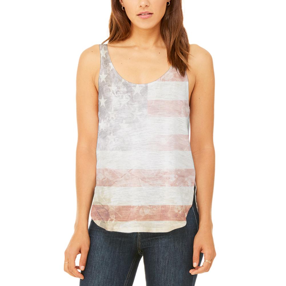 4th of July American Flag Star Spangled Banner Juniors Flowy Side Slit Tank Top Juniors Tank Tops Old Glory 2XL Multi 