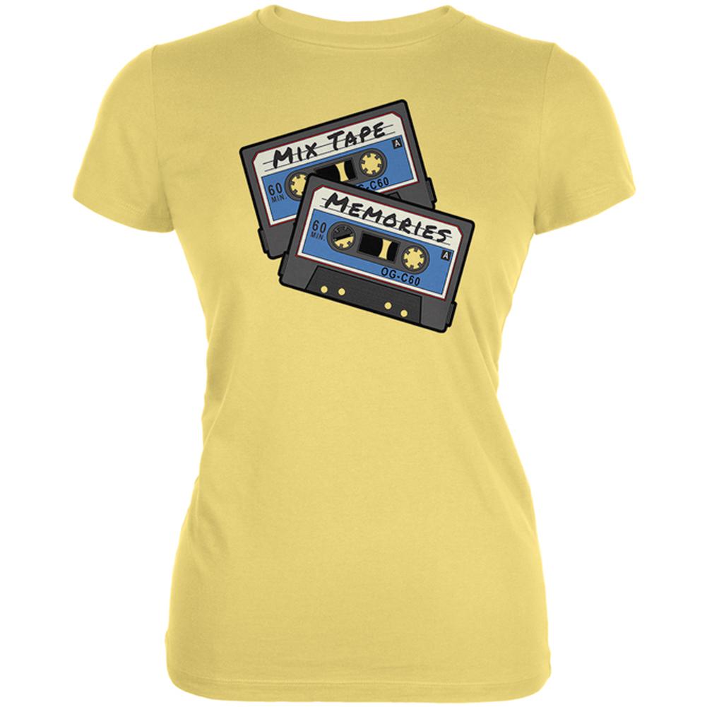 Mix Tape Memories Cassette Juniors Soft T Shirt Juniors T-Shirts Old Glory LG Yellow 