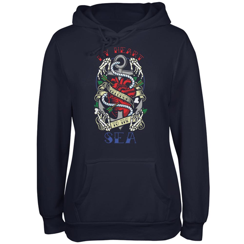 My Heart Belongs To The Sea Tattoo Juniors Soft Hoodie Juniors Hoodies Old Glory 2XL Navy 