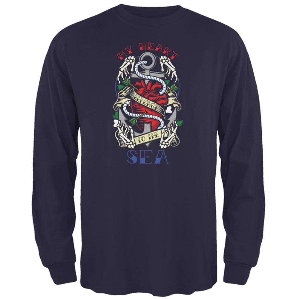 My Heart Belongs To The Sea Tattoo Mens Long Sleeve T Shirt Men's Long Sleeves Old Glory 2XL Navy 