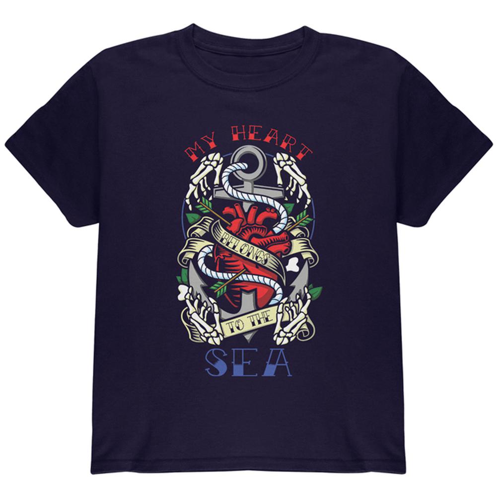 My Heart Belongs To The Sea Tattoo Youth T Shirt Youth T-Shirts Old Glory LG Navy 