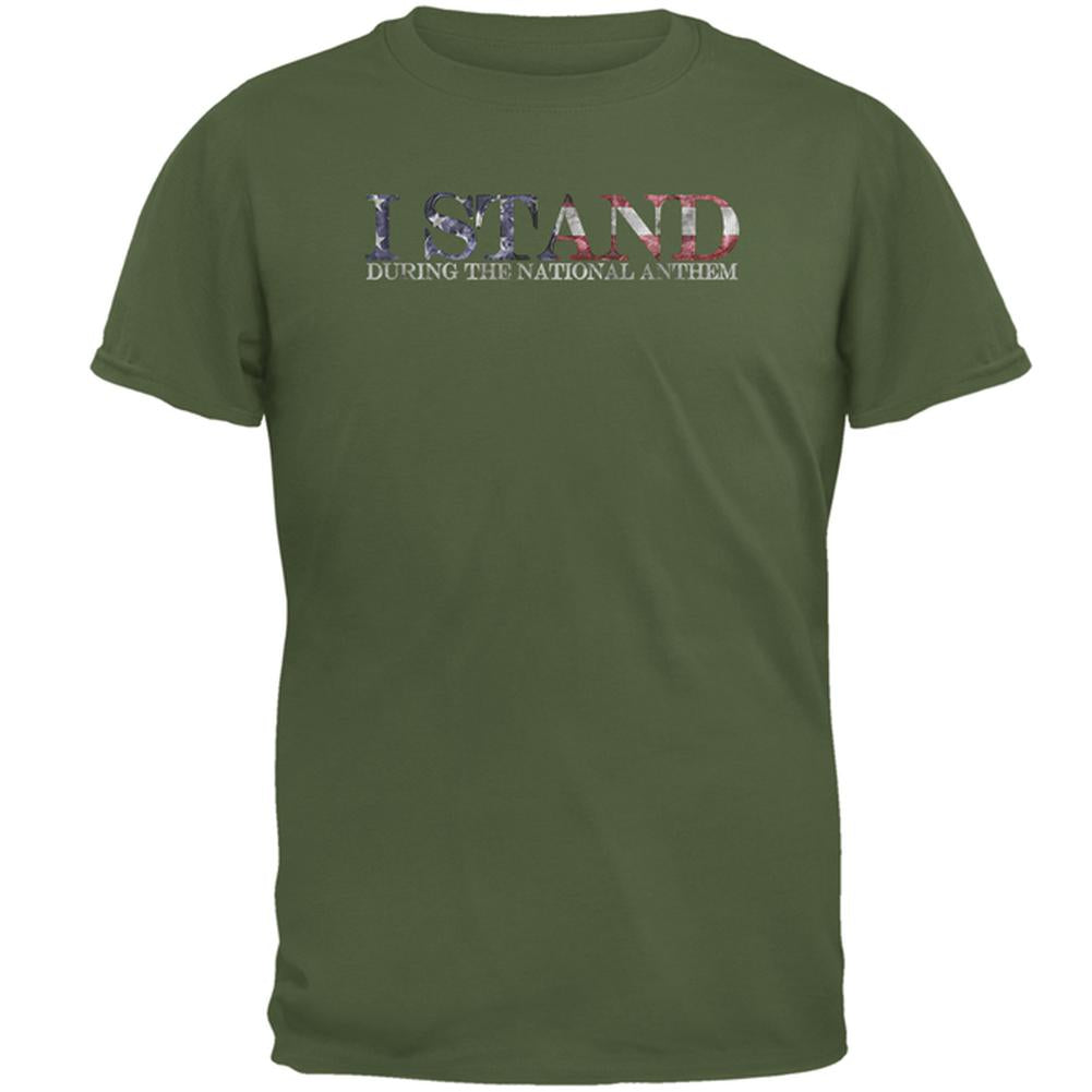 4th of July I Stand During the American National Anthem Mens T Shirt Men's T-Shirts Old Glory 2XL Military Green 