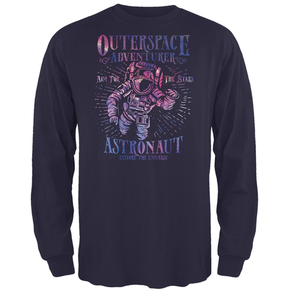 Outer Space Adventurer Astronaut Aim For The Stars Mens Long Sleeve T Shirt Men's Long Sleeves Old Glory 2XL Navy 