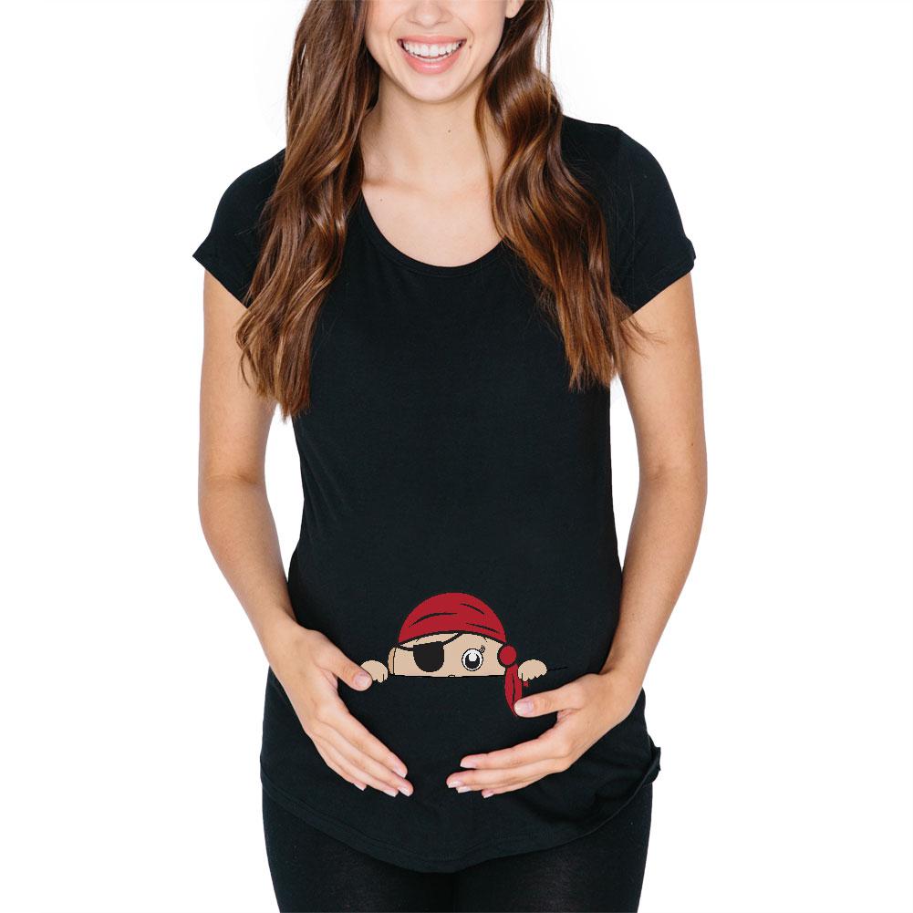 Halloween Peeking Baby Pirate Maternity Soft T Shirt Maternity T-Shirts Old Glory 2XL Black 