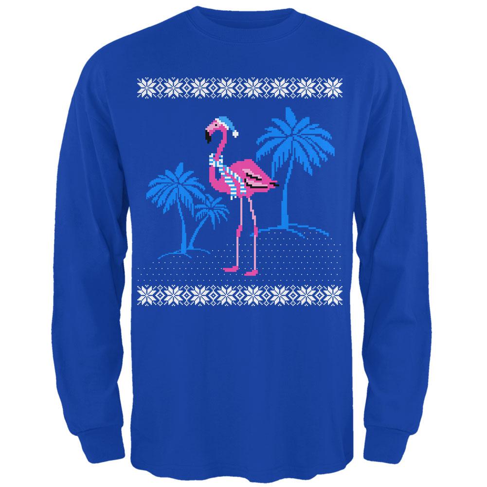 Flamingo Winter Ugly Christmas Sweater Mens Long Sleeve T Shirt Men's Long Sleeves Old Glory SM Royal 