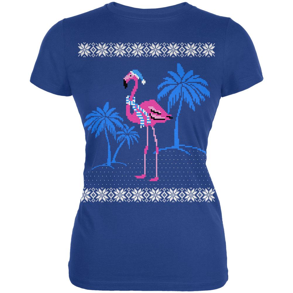 Flamingo Winter Ugly Christmas Sweater Juniors Soft T Shirt Juniors T-Shirts Old Glory 2XL Royal 