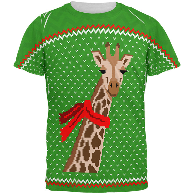 Ugly Christmas Sweater Big Giraffe Scarf All Over Mens T Shirt Men's T-Shirts Old Glory 2XL Multi 