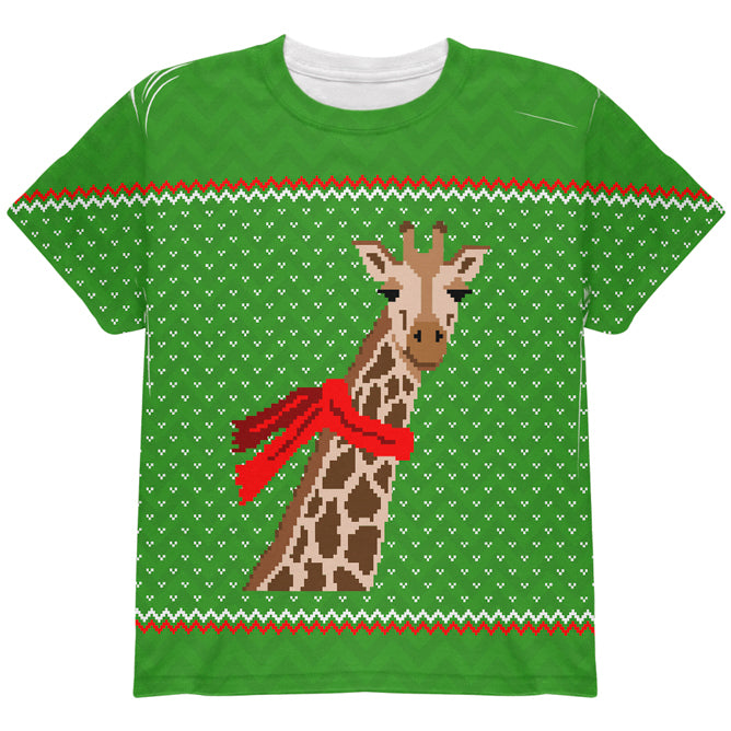 Ugly Christmas Sweater Big Giraffe Scarf All Over Youth T Shirt Youth T-Shirts Old Glory YLG Multi 