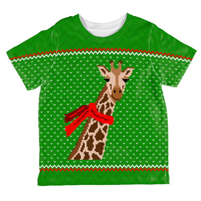 Ugly Christmas Sweater Big Giraffe Scarf All Over Toddler T Shirt Toddler T-Shirts Old Glory 2T Multi 