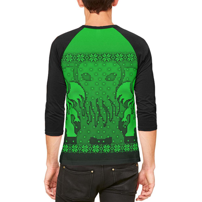 Ugly Christmas Sweater Big Cthulhu Greater Gods Mens Raglan T Shirt Men's Raglans Old Glory   