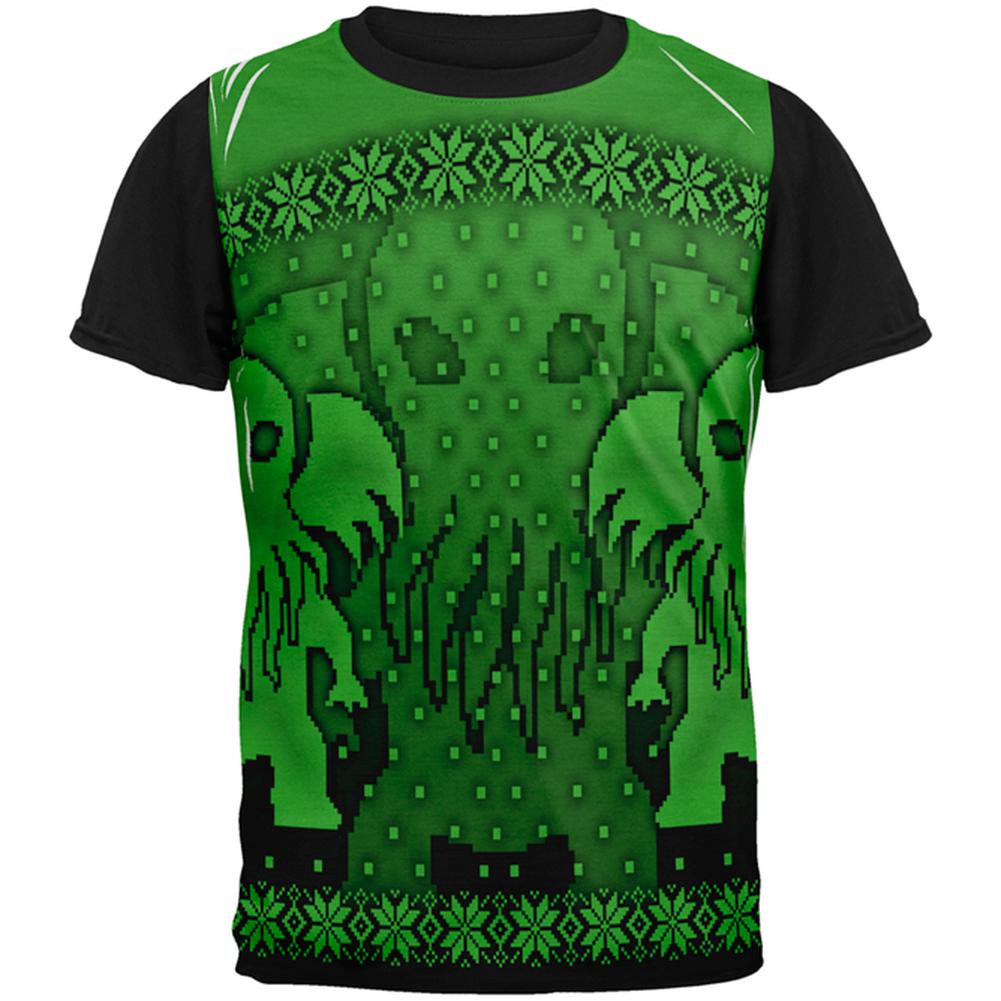 Ugly Christmas Sweater Big Cthulhu Greater Gods All Over Mens Black Back T Shirt Men's T-Shirts Old Glory SM Multi 