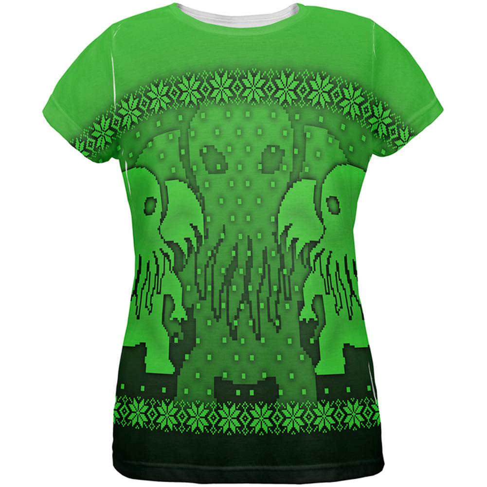 Ugly Christmas Sweater Big Cthulhu Greater Gods All Over Womens T Shirt Women's T-Shirts Old Glory 2XL Multi 