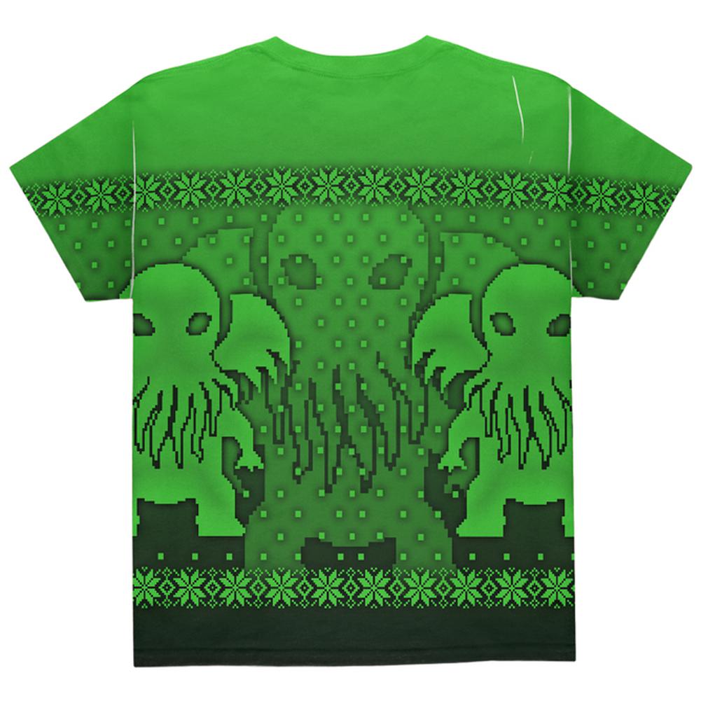 Ugly Christmas Sweater Big Cthulhu Greater Gods All Over Youth T Shirt Youth T-Shirts Old Glory   