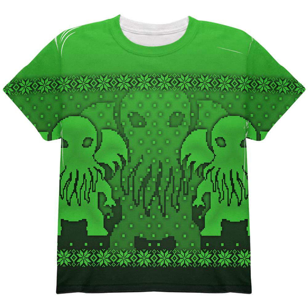 Ugly Christmas Sweater Big Cthulhu Greater Gods All Over Youth T Shirt Youth T-Shirts Old Glory LG Multi 