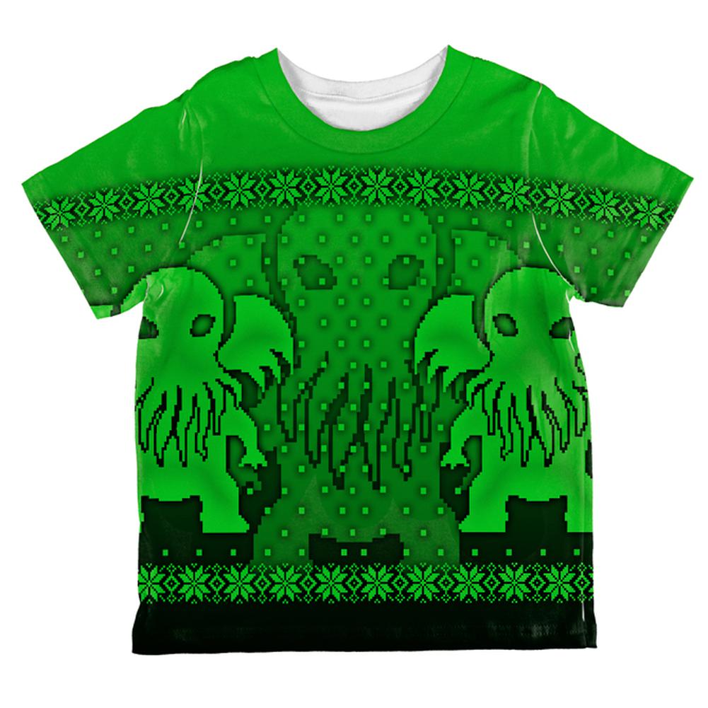 Ugly Christmas Sweater Big Cthulhu Greater Gods All Over Toddler T Shirt Toddler T-Shirts Old Glory 2T Multi 