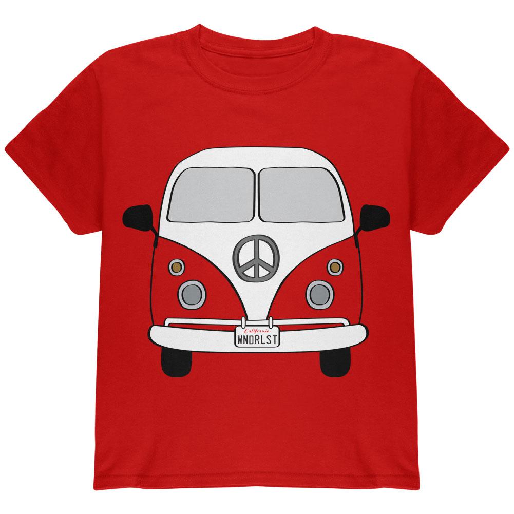 PEACE SIGN HIPPIE BUS YOUTH GRAPHIC T-SHIRT Youth T-Shirts Old Glory XS Red 