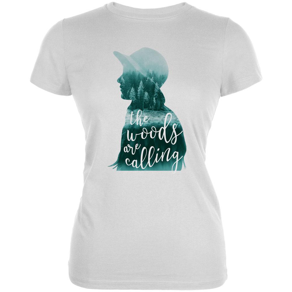 The Woods are Calling Pine Forest Girl Juniors Soft T Shirt Juniors T-Shirts Old Glory 2XL White 