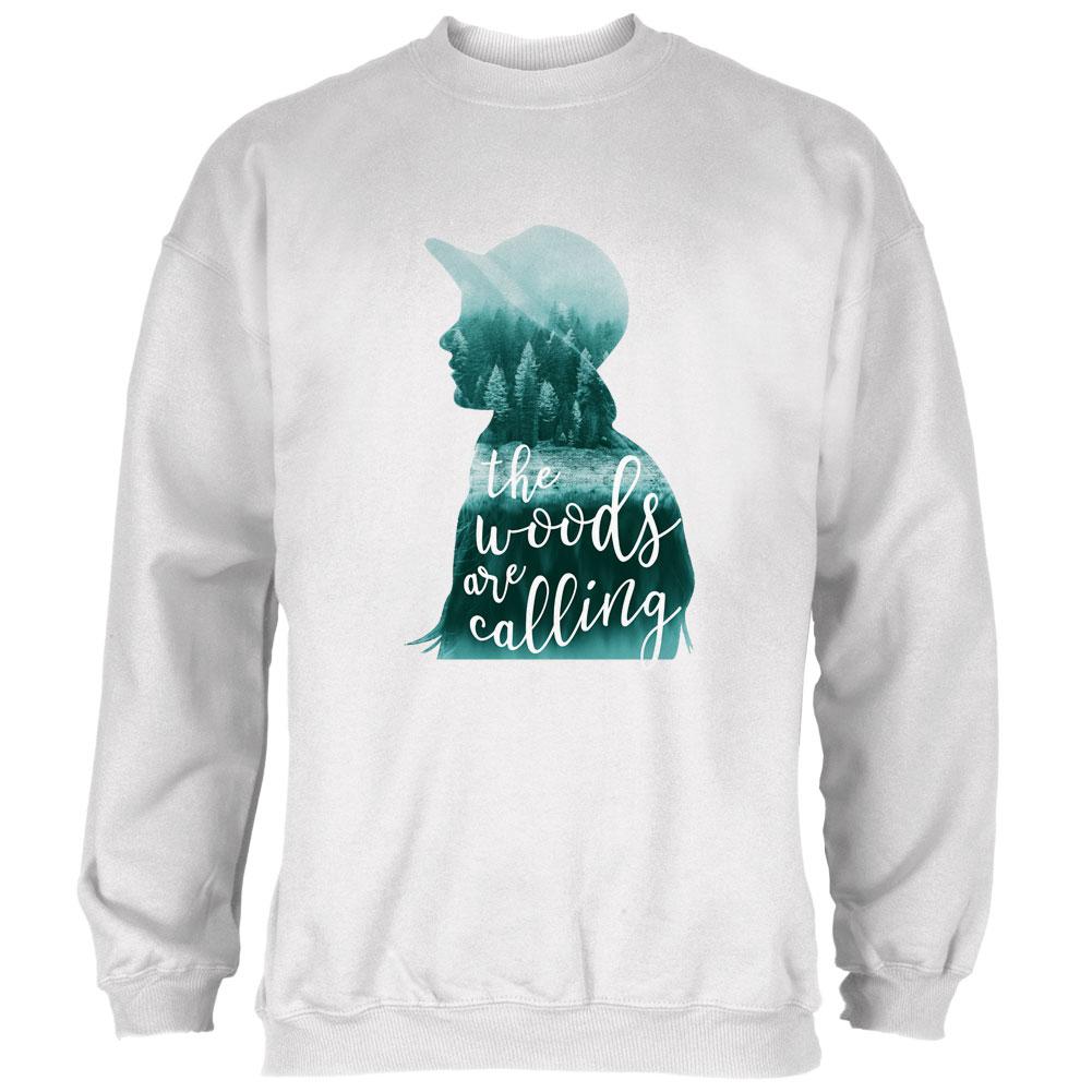 The Woods are Calling Pine Forest Girl Mens Sweatshirt Men's Sweatshirts Old Glory 2XL White 