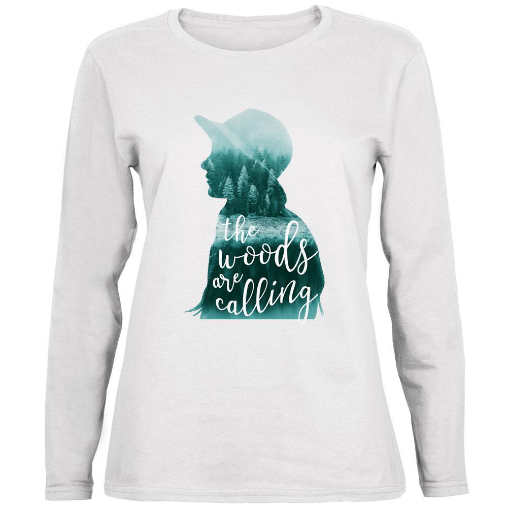 The Woods are Calling Pine Forest Girl Ladies' Relaxed Jersey Long-Sleeve Tee Women's Long Sleeves Old Glory 2XL White 