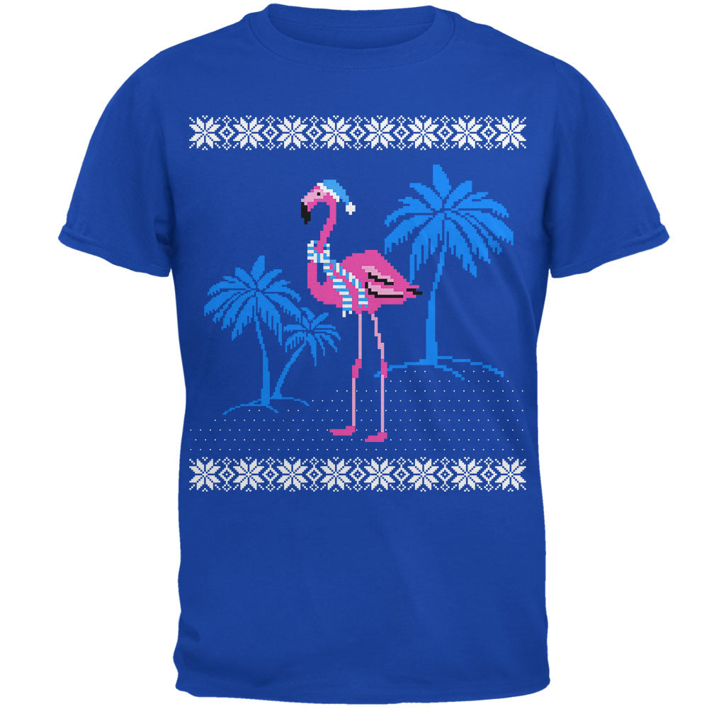 Flamingo Winter Ugly Christmas Sweater Mens Soft T Shirt Men's T-Shirts Old Glory 4XL Blue 