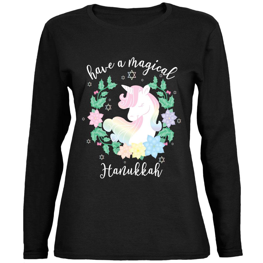 Have a Magical Hanukkah Unicorn Ladies' Relaxed Jersey Long-Sleeve Tee Women's Long Sleeves Old Glory 2XL Black 