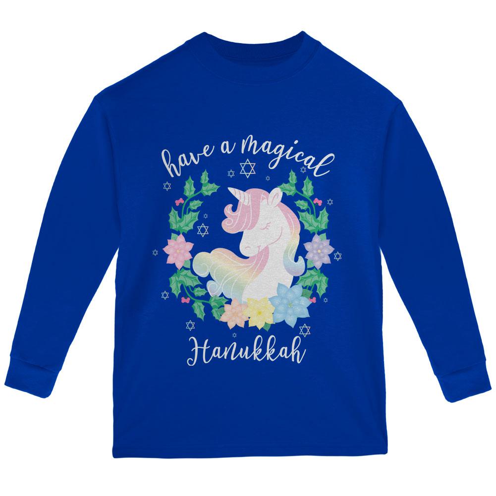 Have a Magical Hanukkah Unicorn Youth Long Sleeve T Shirt Youth Long Sleeves Old Glory LG Royal 