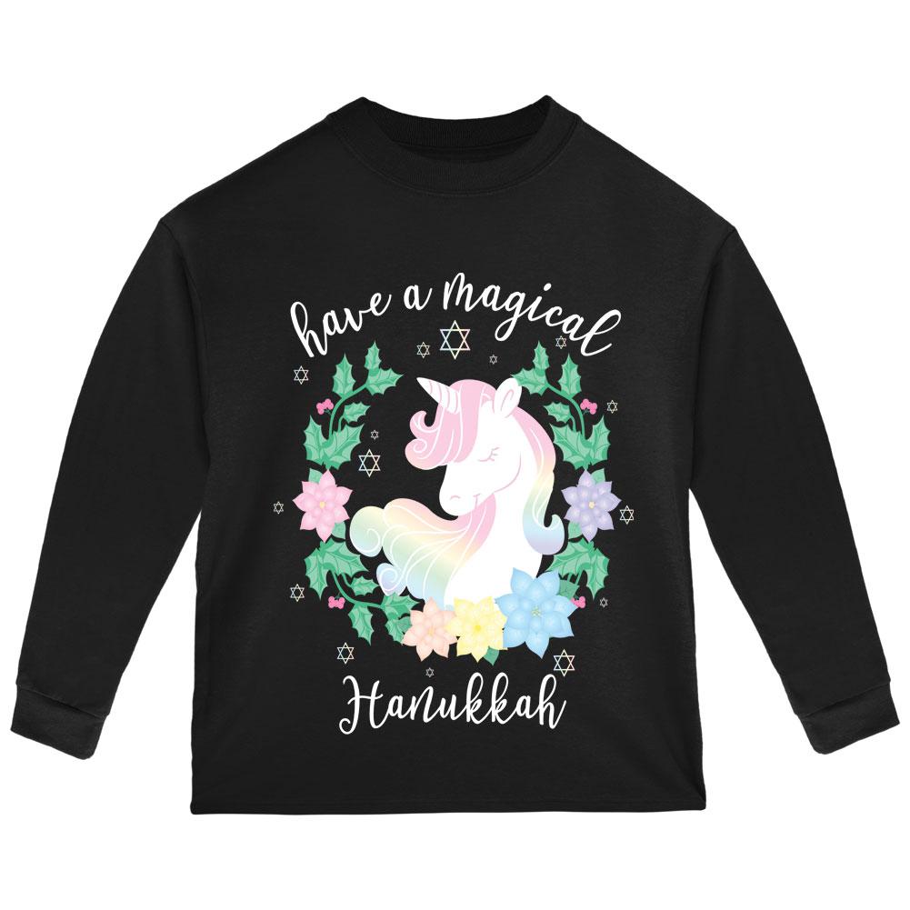 Have a Magical Hanukkah Unicorn Toddler Long Sleeve T Shirt Toddler Long Sleeves Old Glory 2T Black 