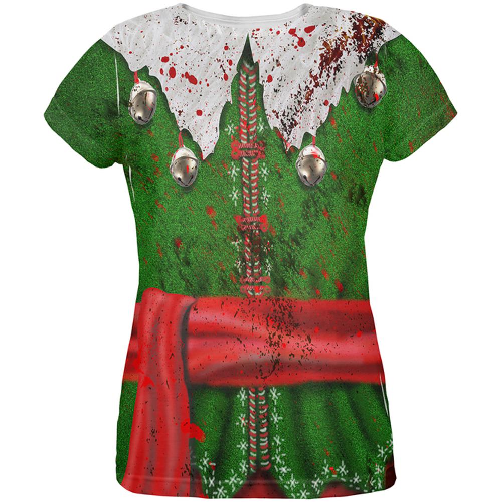 Christmas Zombie Attack Survivor Elf Costume All Over Womens T Shirt Women's T-Shirts Old Glory 2XL Multi 