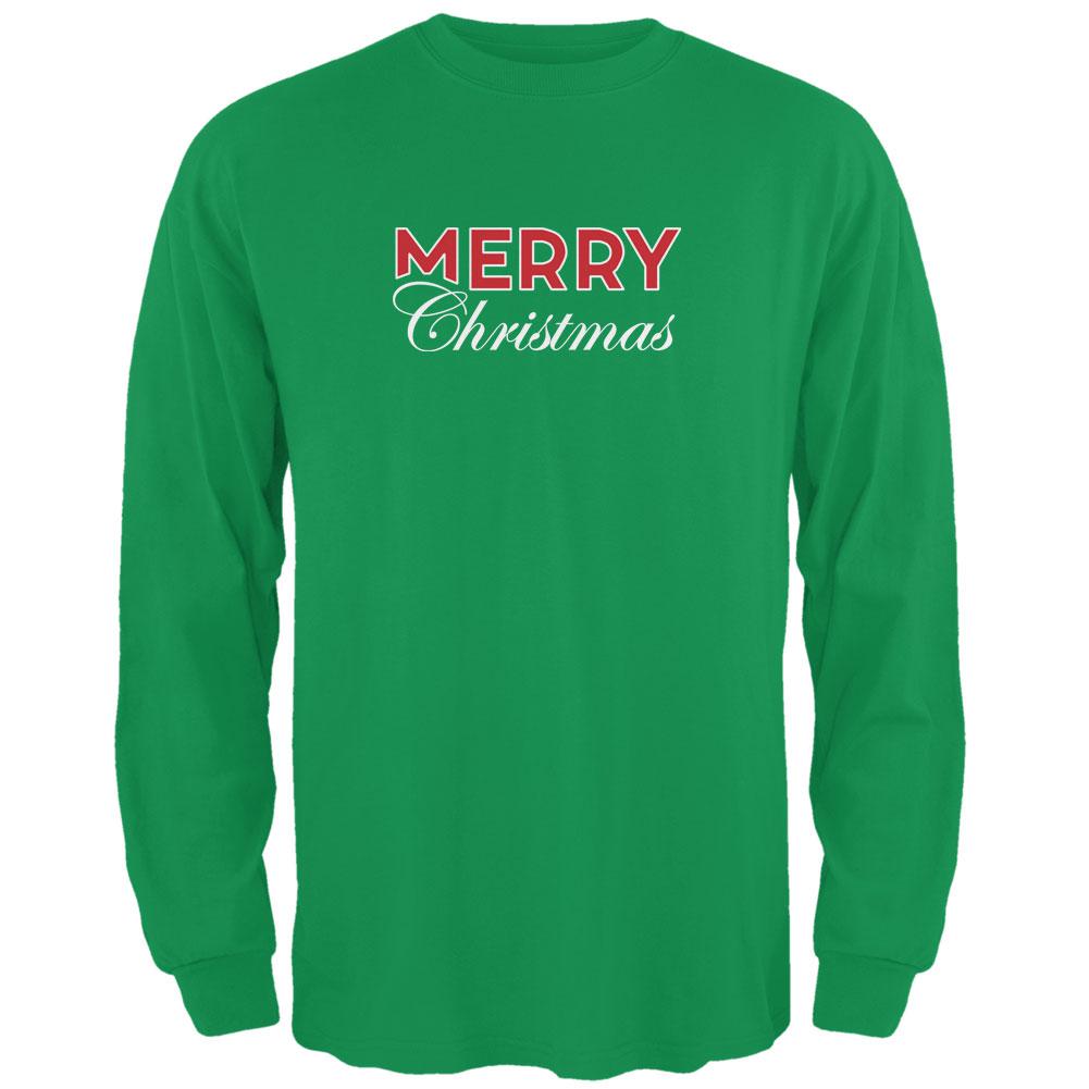 Holiday Merry Christmas Mens Long Sleeve T Shirt Men's Long Sleeves Old Glory SM Irish Green 