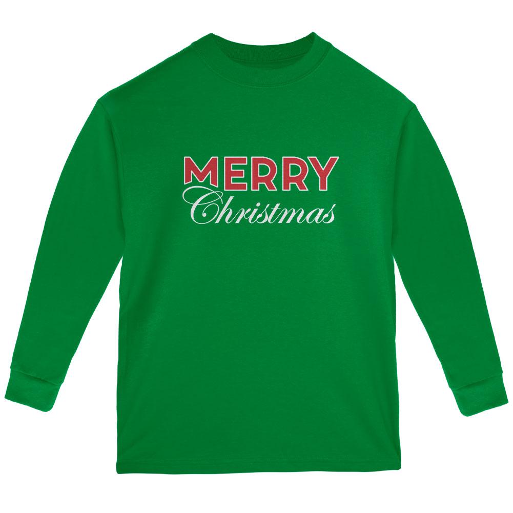 Holiday Merry Christmas Youth Long Sleeve T Shirt Youth Long Sleeves Old Glory LG Green 