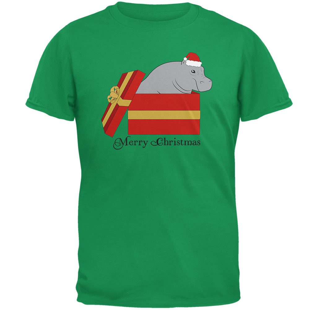 Merry Christmas Hippo Hippopotamus Cute Mens T Shirt Men's T-Shirts Old Glory 2XL Irish Green 