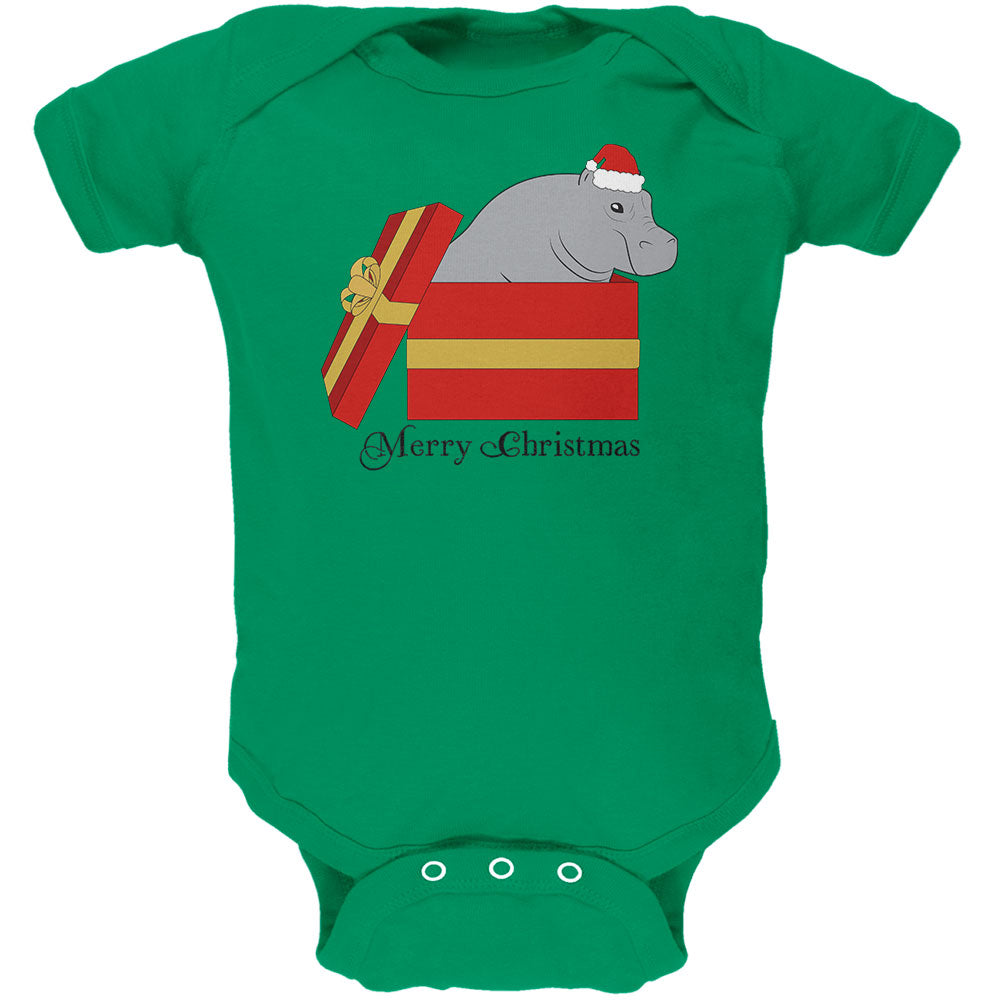 Merry Christmas Hippo Hippopotamus Cute Soft Baby One Piece Baby One Piece Old Glory 0-3M Kelly Green 