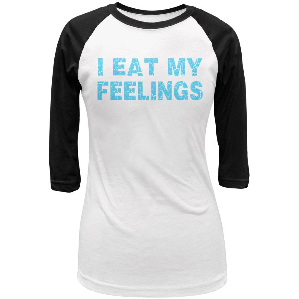 I Eat My Feelings Juniors 3/4 Sleeve Raglan T Shirt Juniors T-Shirts Old Glory LG White-Black 