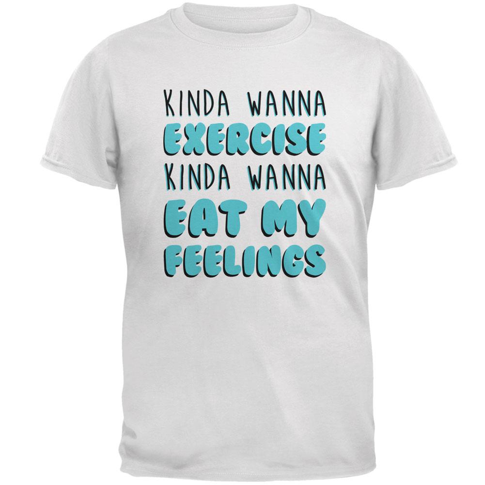 Kinda Wanna Work Out Kinda Wanna Eat My Feelings Mens T Shirt Men's T-Shirts Old Glory 2XL White 