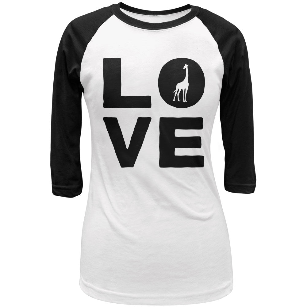 Giraffe Love Juniors 3/4 Sleeve Raglan T Shirt Juniors T-Shirts Old Glory LG White-Black 