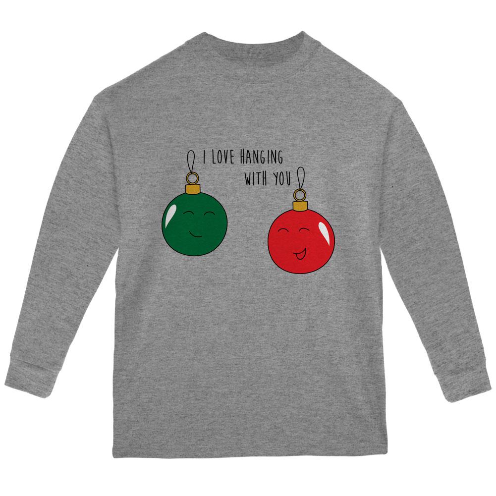 Christmas I Love Hanging With You Ornament Pun Youth Long Sleeve T Shirt Youth Long Sleeves Old Glory LG Storm Grey 