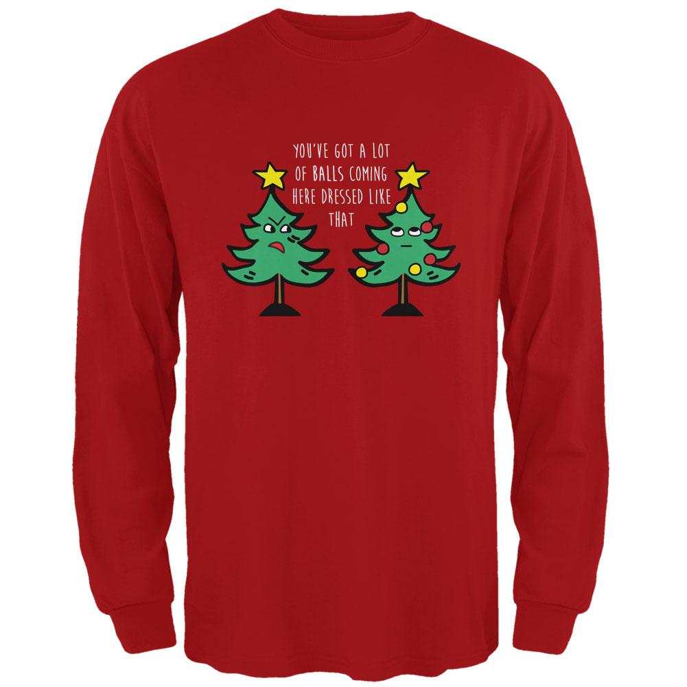 Christmas Tree You've Got a Lot of Balls Funny Mens Long Sleeve T Shirt Men's Long Sleeves Old Glory 2XL Red 