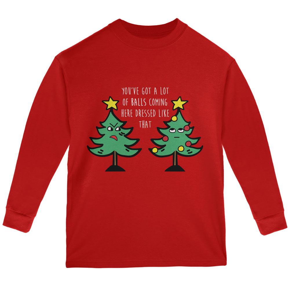 Christmas Tree You've Got a Lot of Balls Funny Youth Long Sleeve T Shirt Youth Long Sleeves Old Glory LG Red 