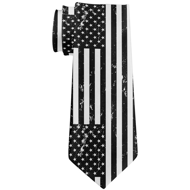 Black And White American Flag Distressed All Over Neck Tie Ties global OS Multi 