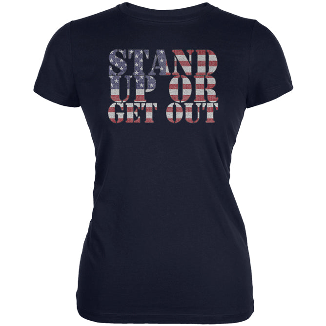 4th of July Stand Up or Get Out Juniors Soft T Shirt Juniors T-Shirts 4th of July 2XL Navy 