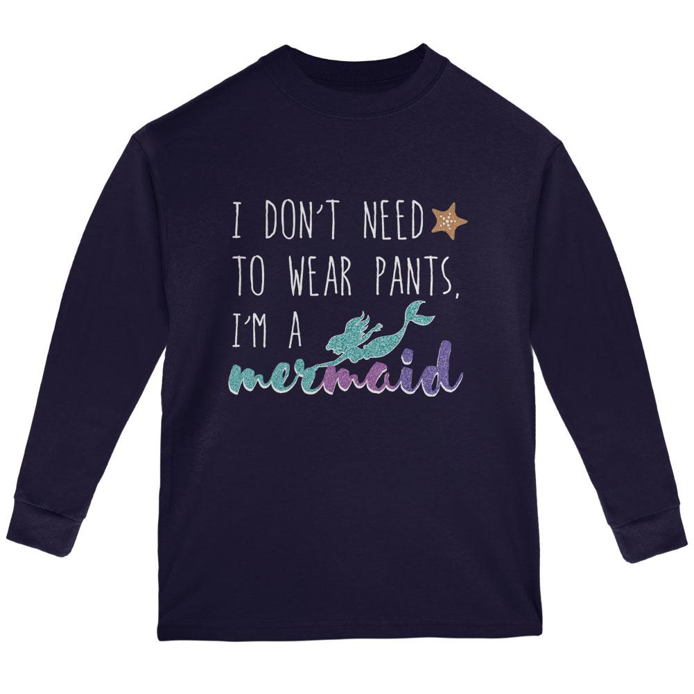 Mermaids Don't Need to Wear Pants Youth Long Sleeve T Shirt Youth Long Sleeves Old Glory LG Navy 