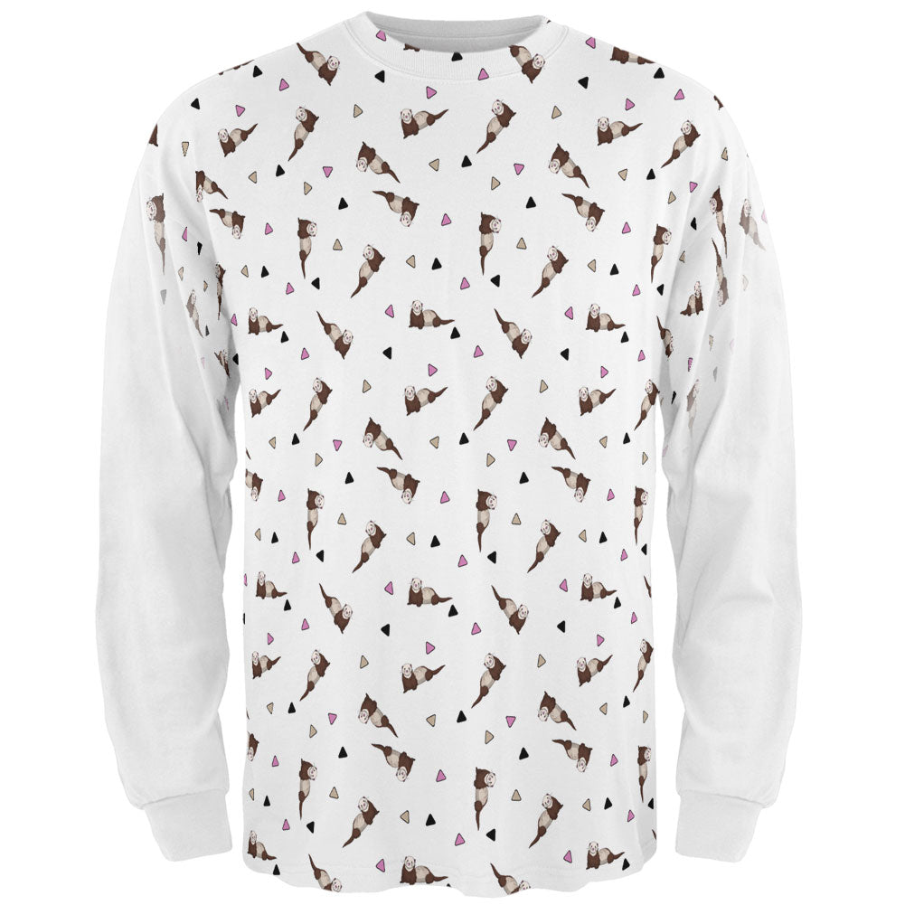 Retro Ferret Pattern All Over Mens Long Sleeve T Shirt Men's Long Sleeves Old Glory LG White 