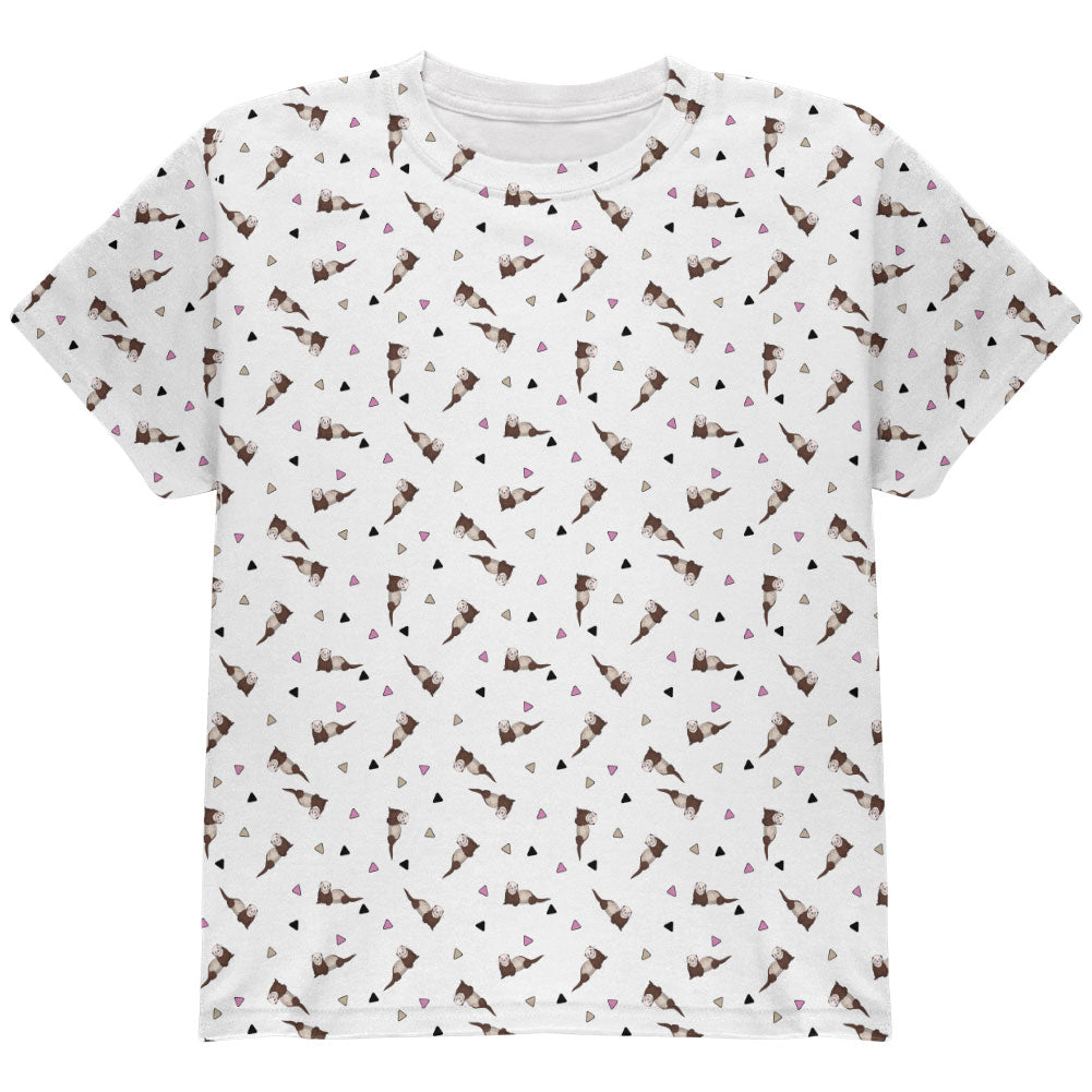 Retro Ferret Pattern All Over Youth T Shirt Youth T-Shirts Old Glory YLG White 